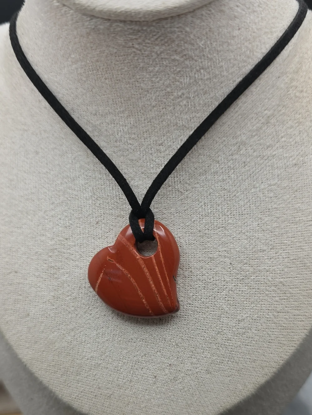 Red Jasper Heart Pendant Necklace with Black Cord (2489)